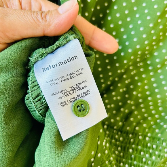 Reformation Hearth Long Sleeve Top Size 6 Peat (Green Polka Dot) - Picture 9 of 15